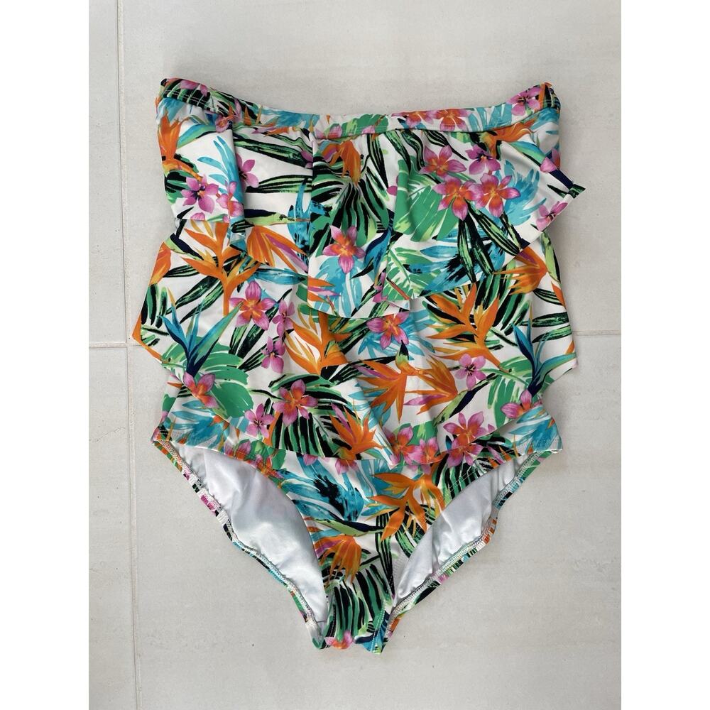 Jantzen Swim Strapless One Piece Tiered Swimsuit Floral Summer Beach